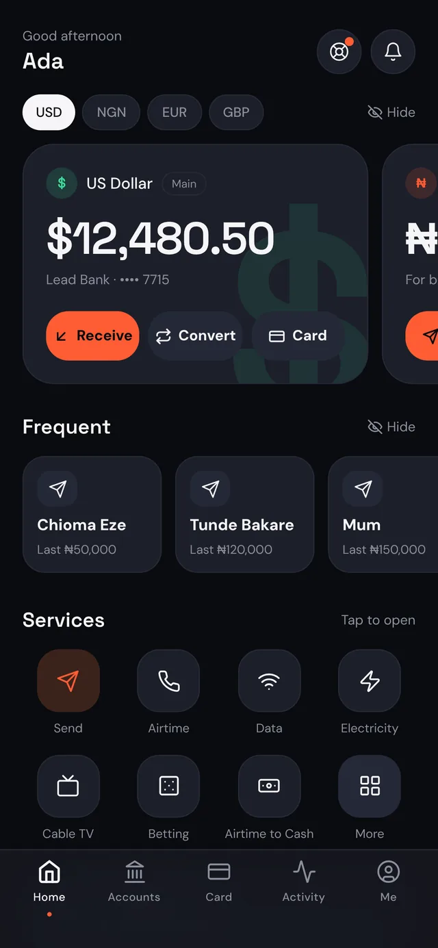 Vezio home with a $12,480.50 US dollar balance