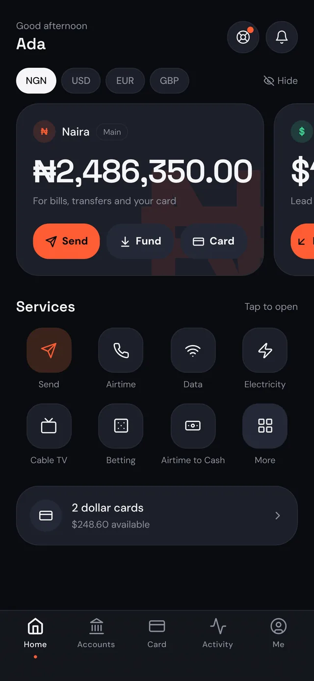 Vezio naira balance with airtime, data, electricity and other services